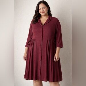 JONES WEAR Elegant Burgundy Button-Down Dress